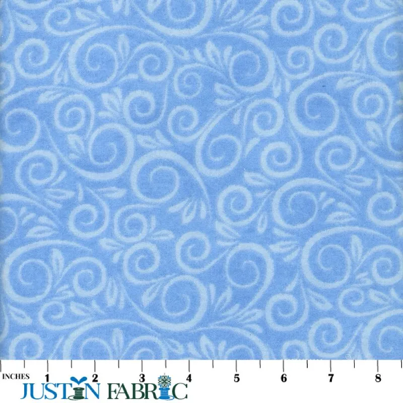 108" Wide Blue Swirl Tone-on-Tone Cotton Flannel Yardage | Mook Fabrics