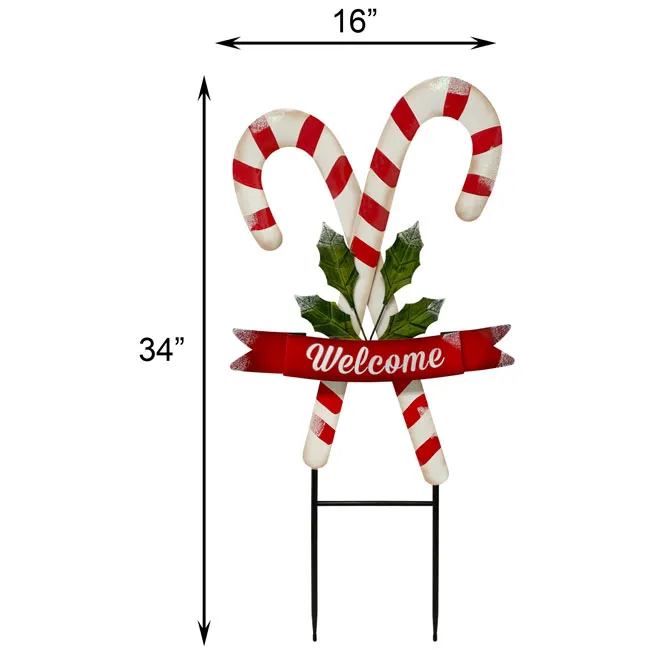 34" Metal Candy Cane Staked Yard Art Christmas Decoration