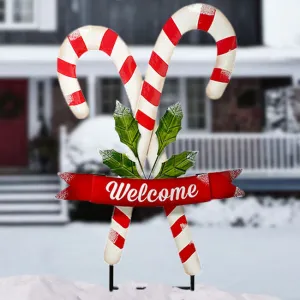 34" Metal Candy Cane Staked Yard Art Christmas Decoration