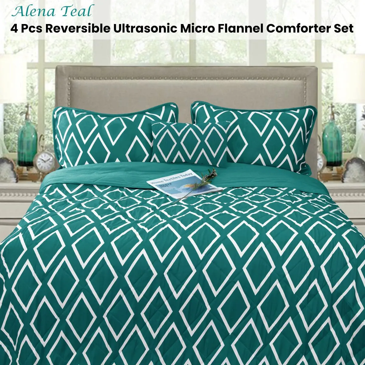 Alena Teal 4 Pcs Ultrasonic Comforter Set King