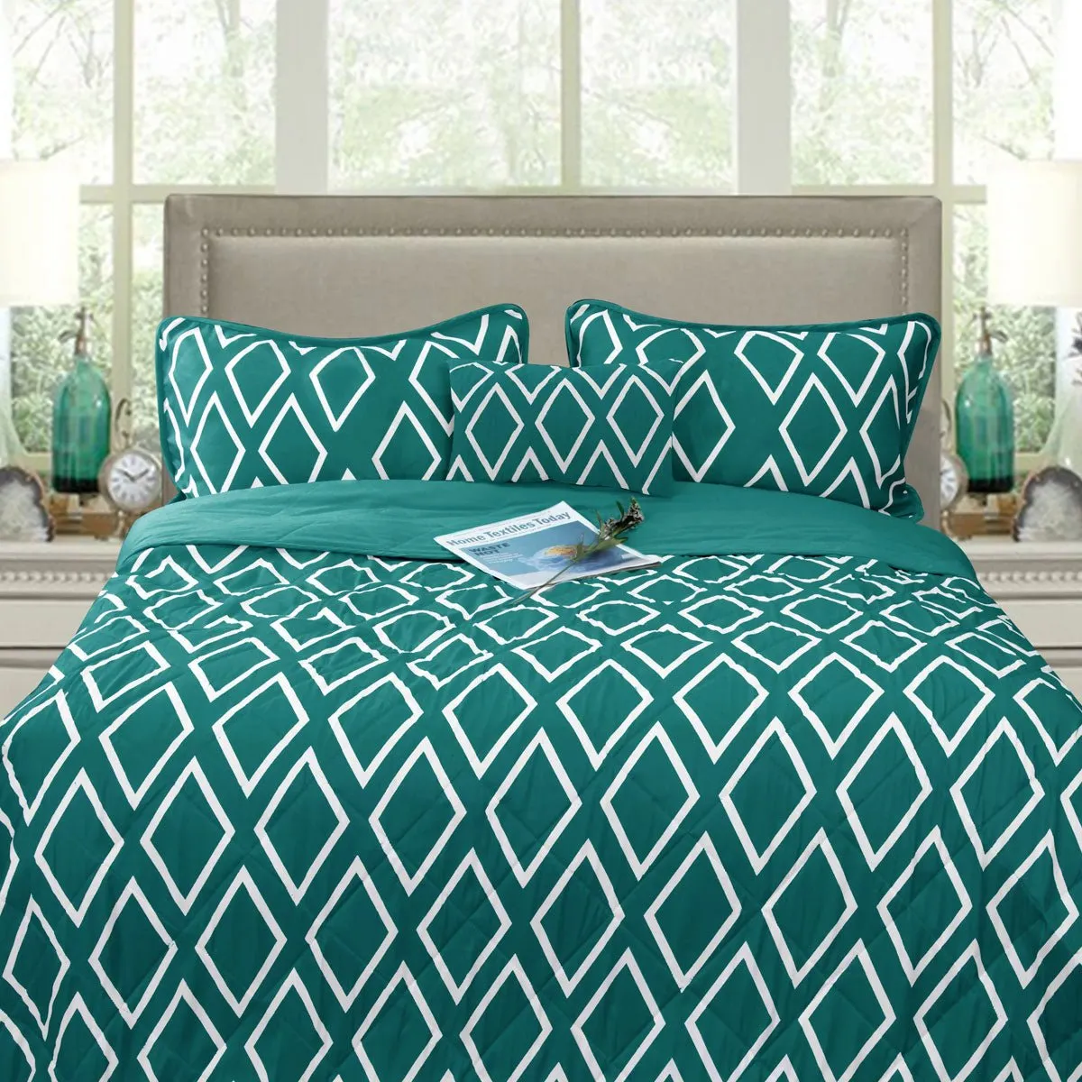 Alena Teal 4 Pcs Ultrasonic Comforter Set King