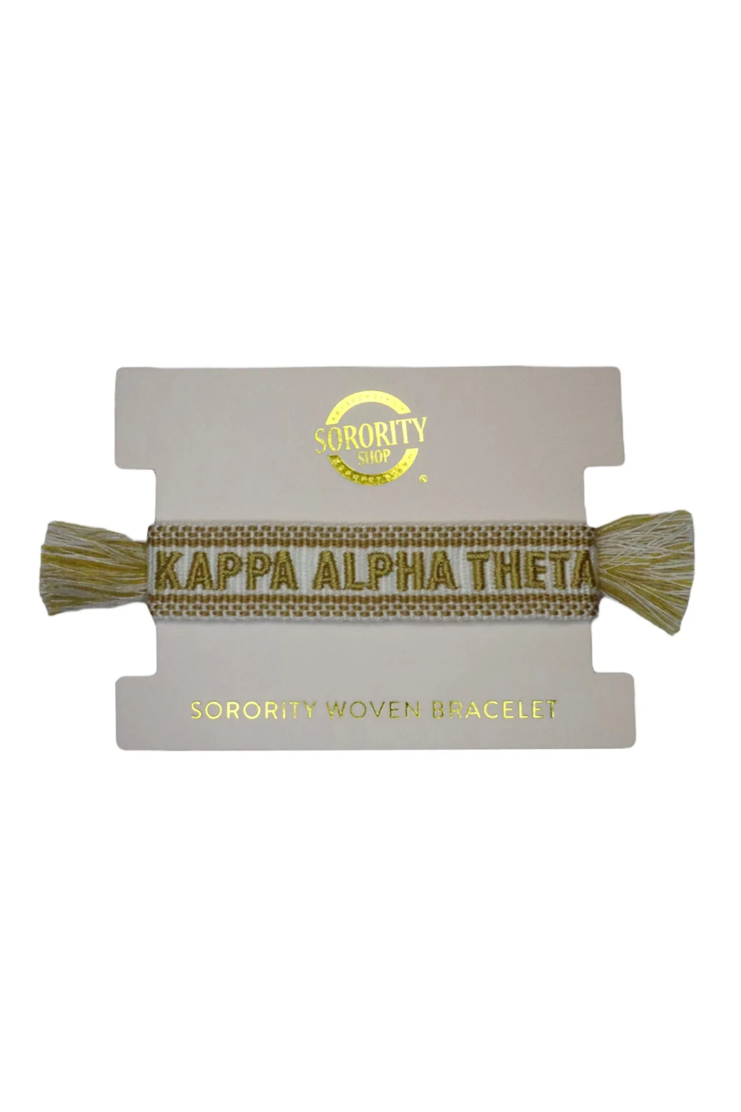 Alpha Omicron Pi Woven Bracelet, White and Gold Design