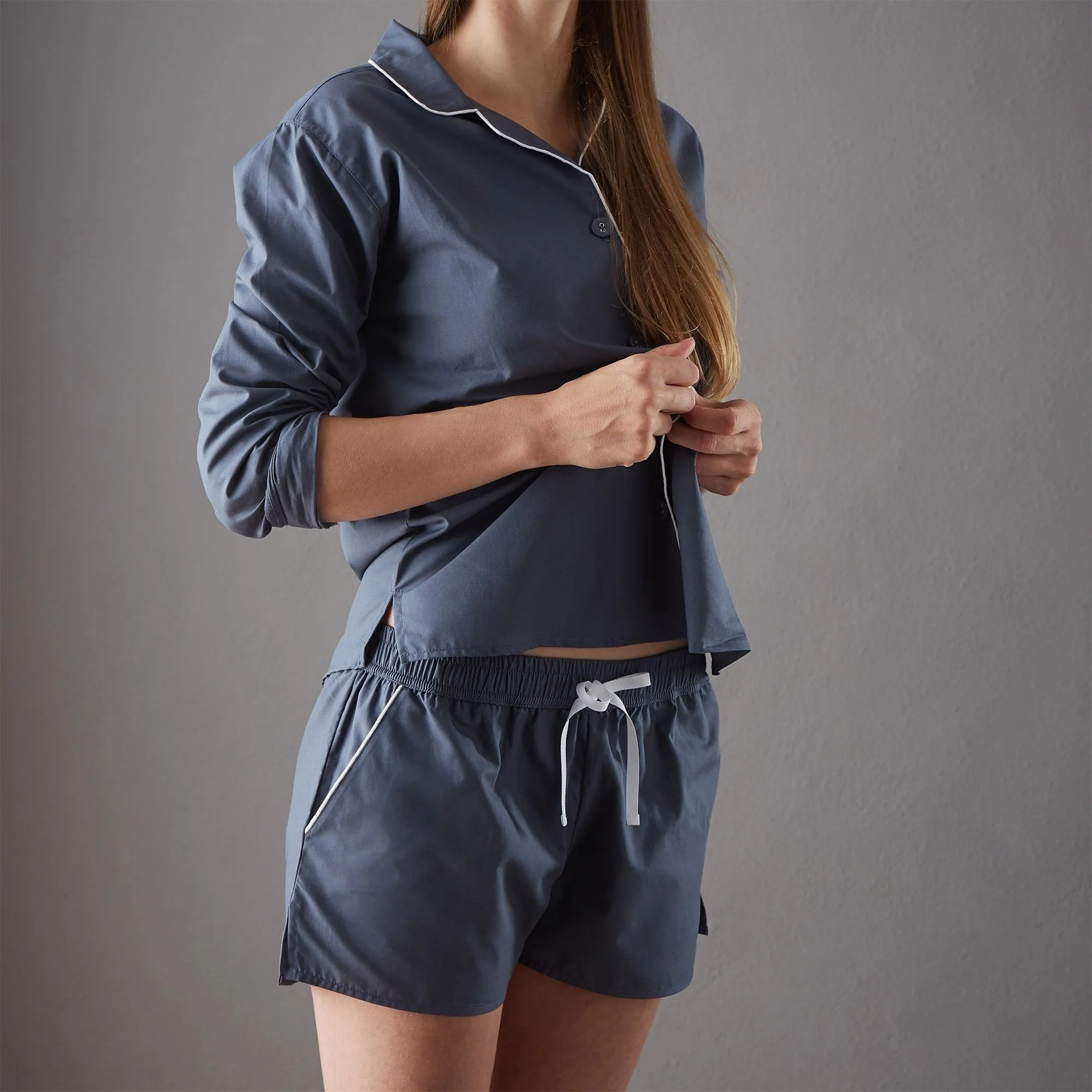 Alva Pyjama Shorts [Dark grey blue/White]