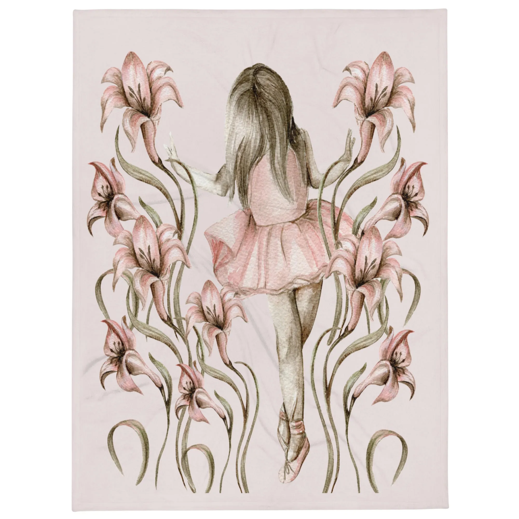 Ballet Girl vintage floral baby pink throw blanket