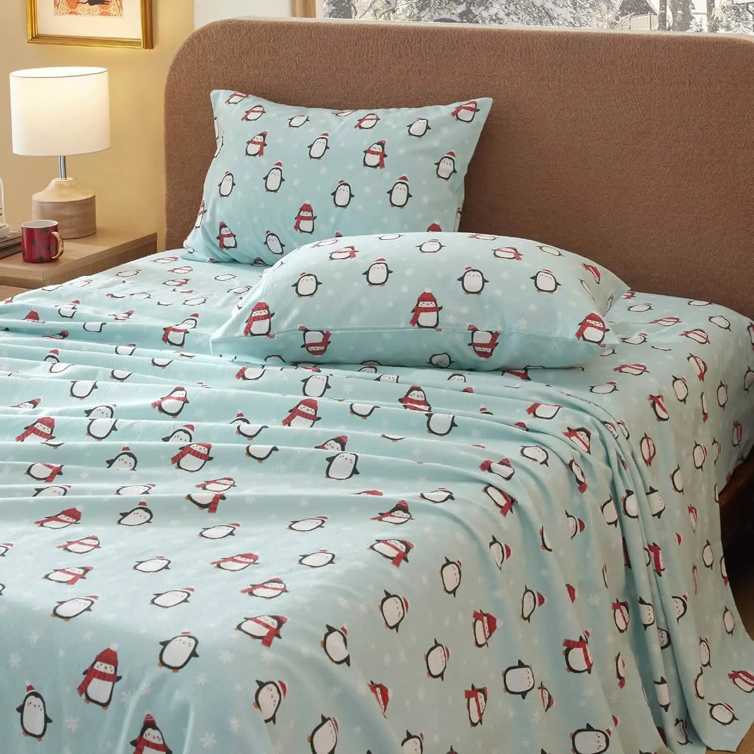 Bedsure 100% Cotton Flannel Sheets Aqua Blue