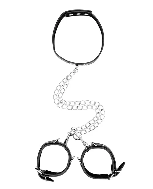 Black & White Leather Collar & Hand Cuffs