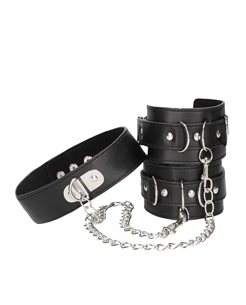 Black & White Leather Collar & Hand Cuffs