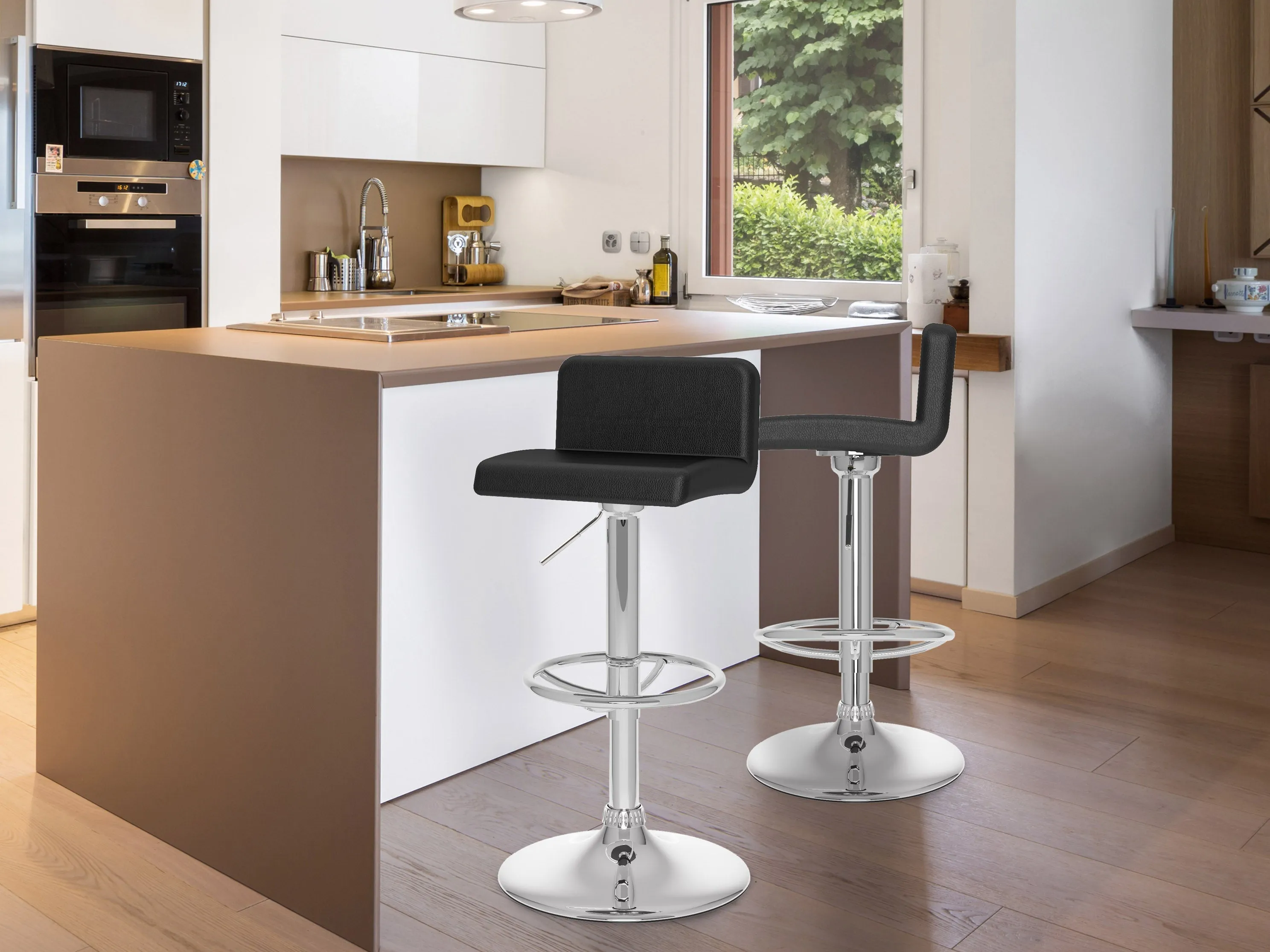 Black Low Back Bar Stools, Set of 2