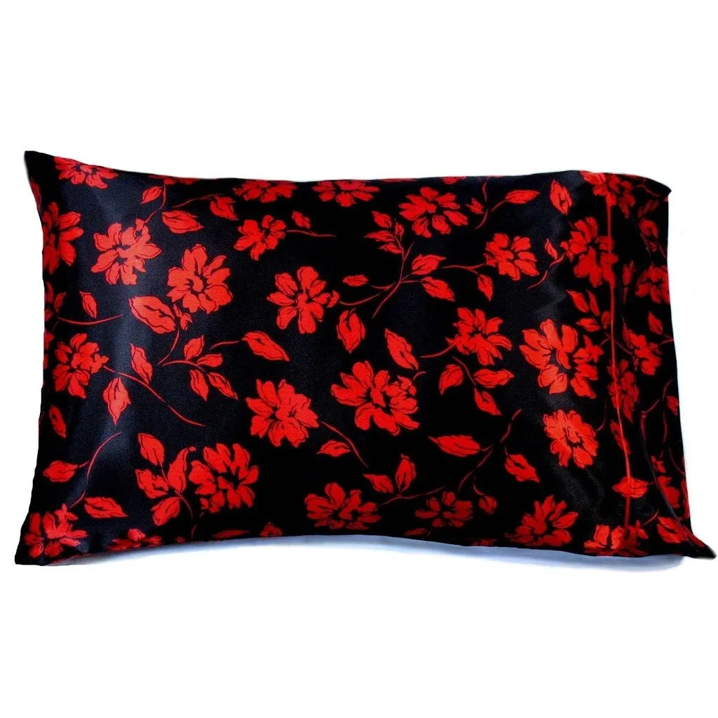 Black with Red Flowers Bedroom Pillow