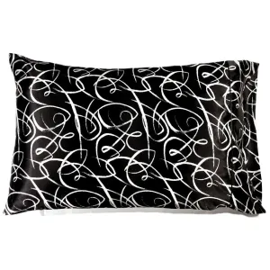 Black with White Swirls Modern Satin Pillowcase. French Seams.