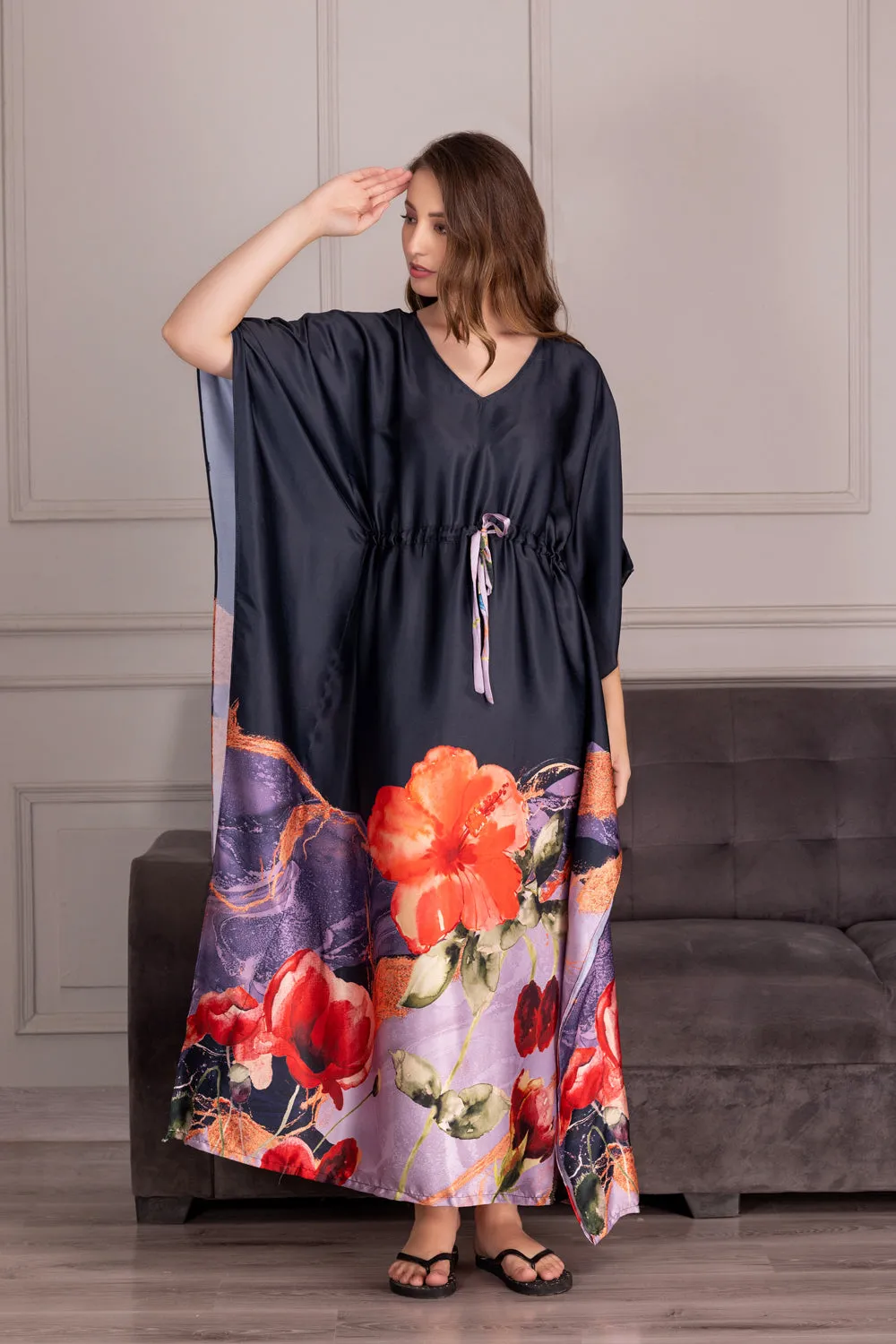 Border print satin Kaftan