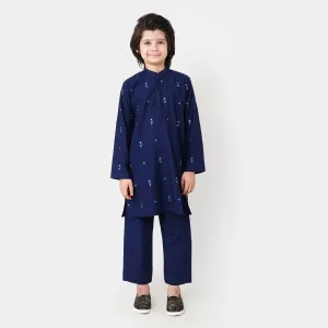 Boys EMBROIDERED  Cotton Kurta Pajama 709 - Navy Blue