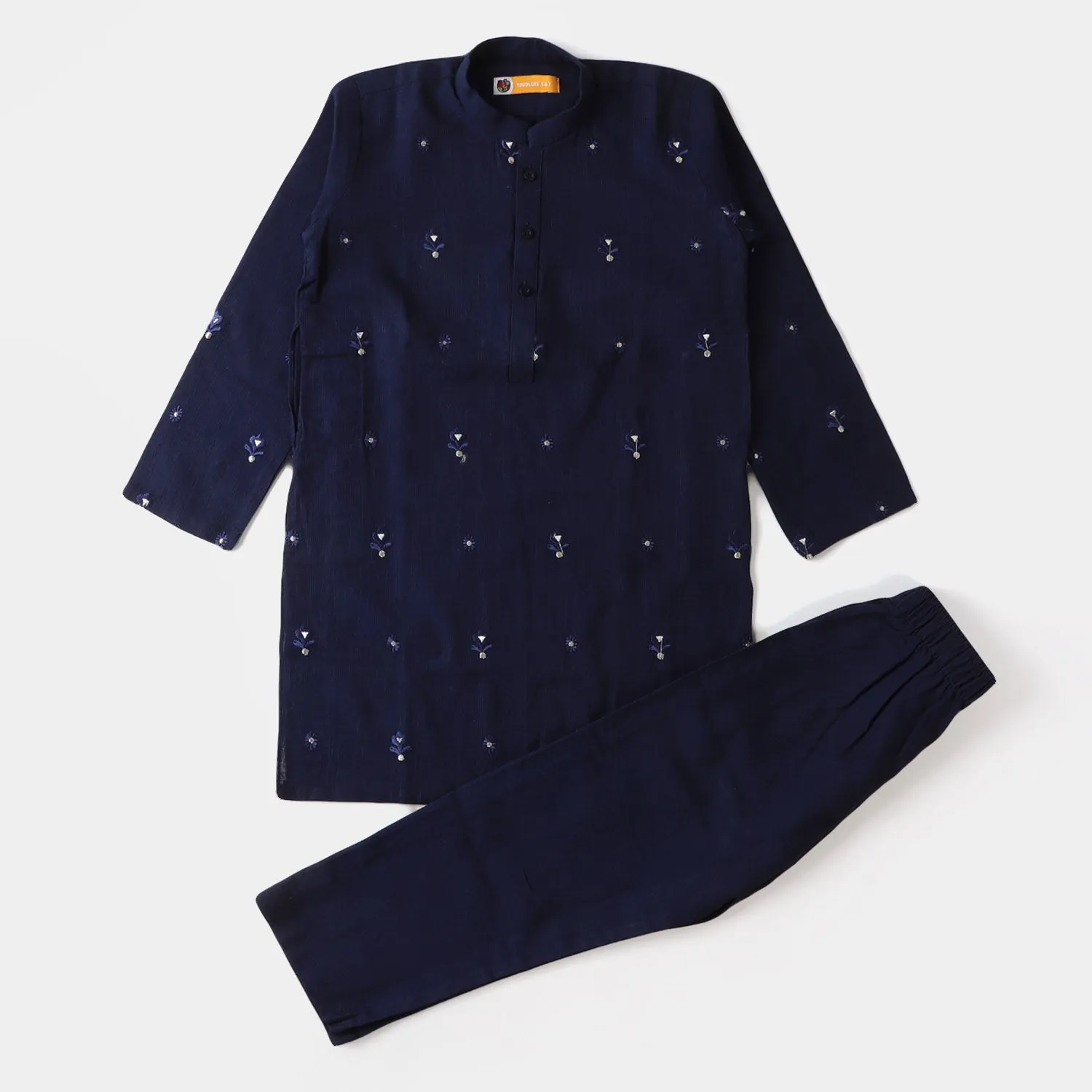 Boys EMBROIDERED  Cotton Kurta Pajama 709 - Navy Blue