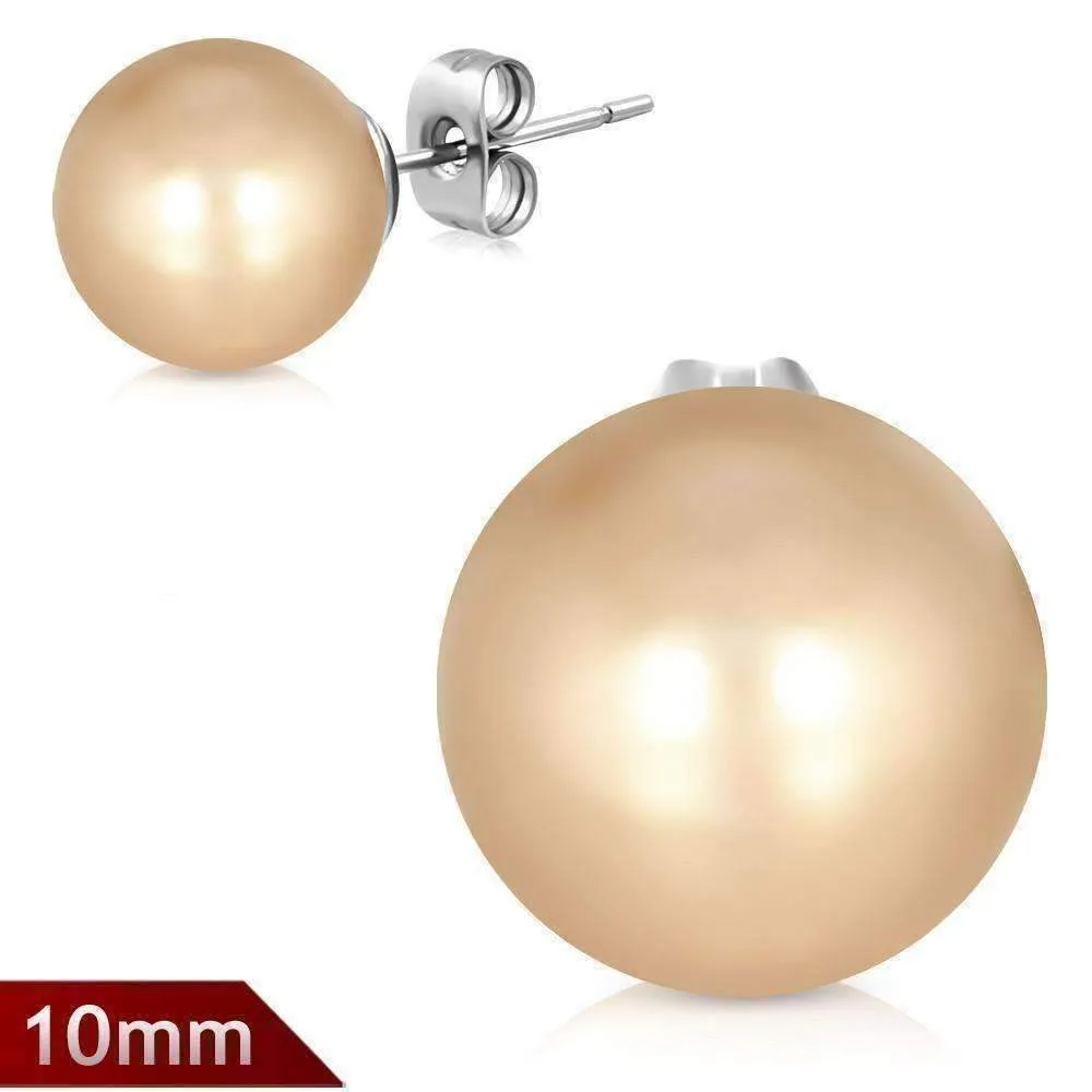 Bronze Pearl Bead Solitaire Stud Earrings on Stainless Steel