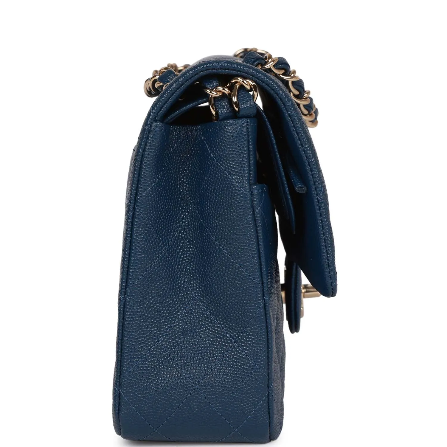 Chanel Medium Classic Double Flap Bag Blue Caviar Light Gold Hardware