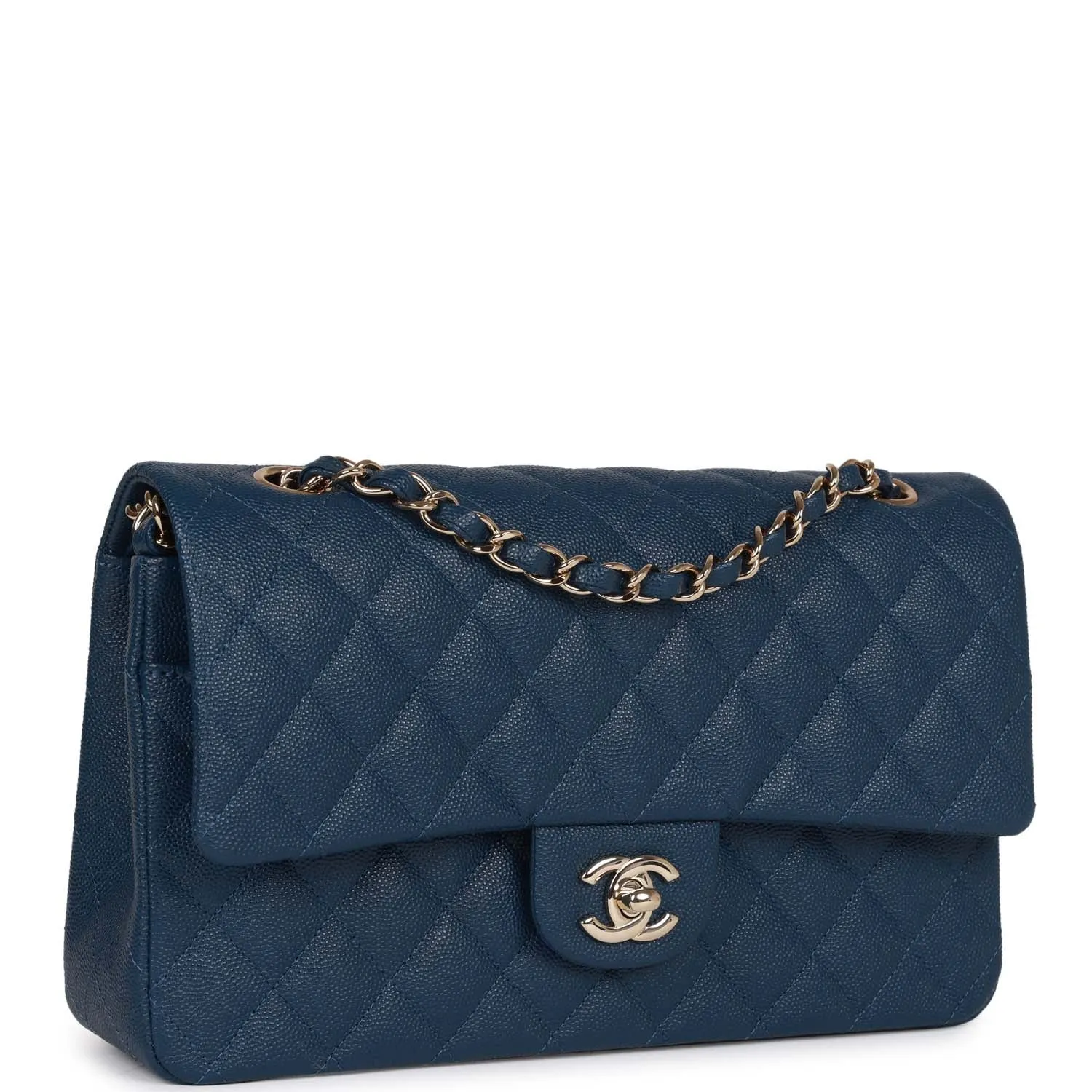 Chanel Medium Classic Double Flap Bag Blue Caviar Light Gold Hardware