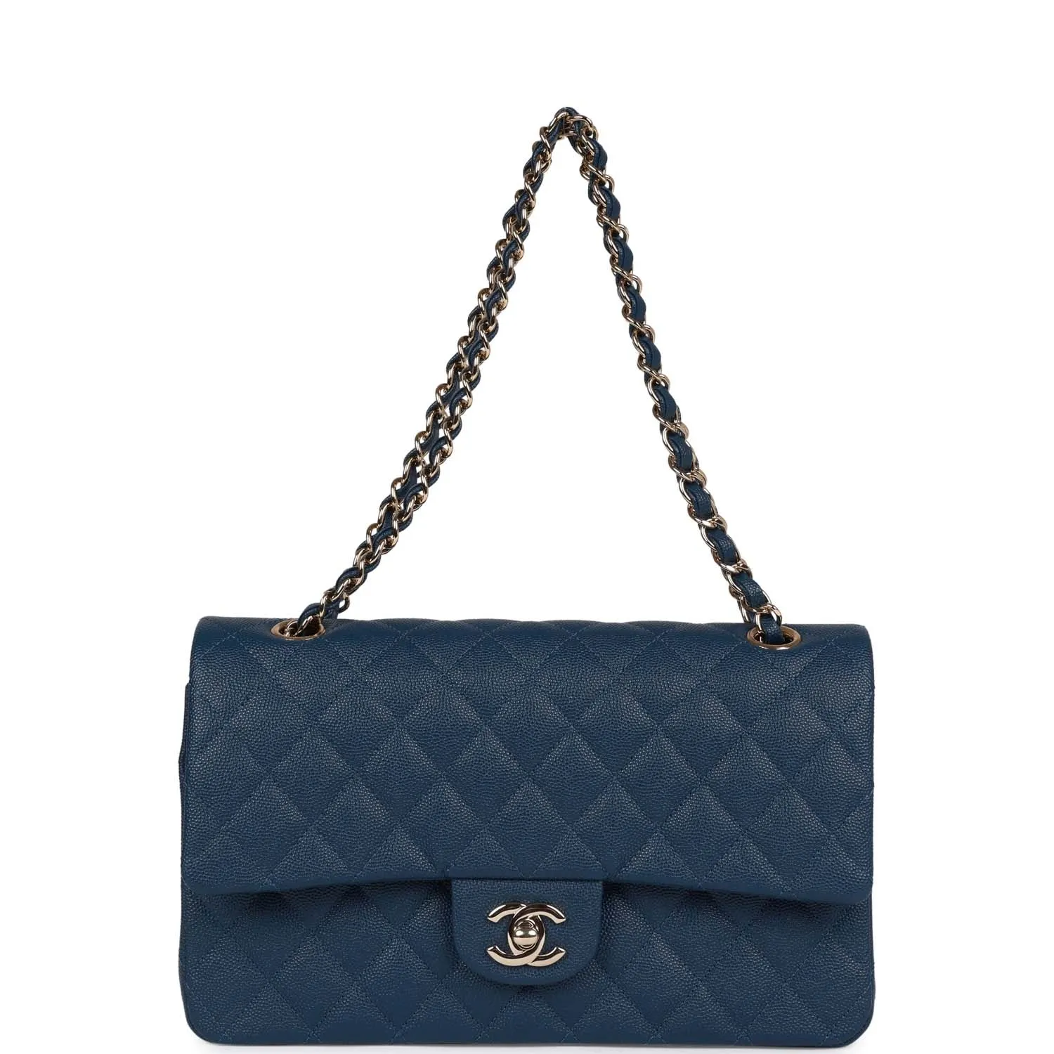 Chanel Medium Classic Double Flap Bag Blue Caviar Light Gold Hardware