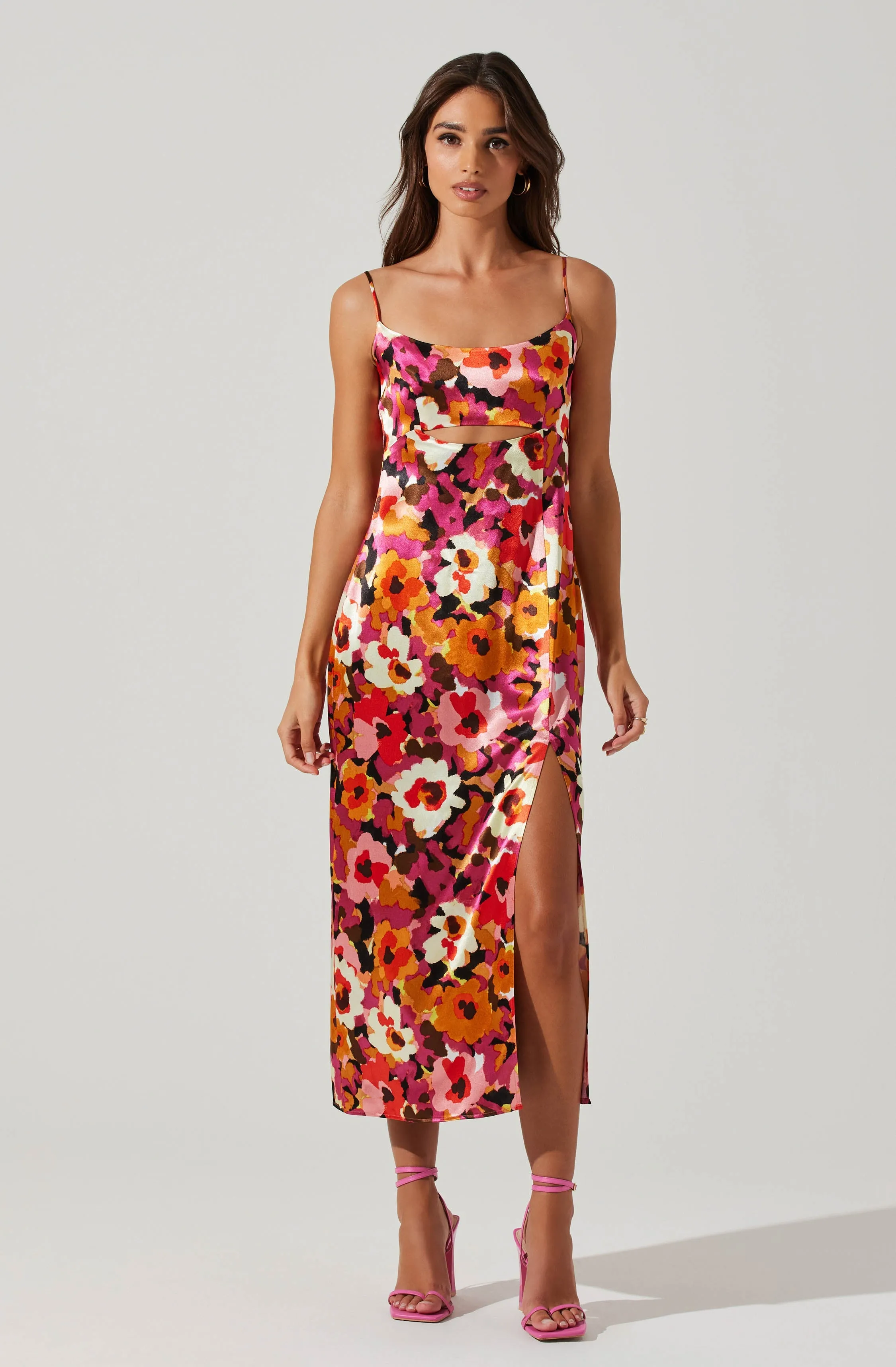 Chelsi Floral Satin Midi Dress