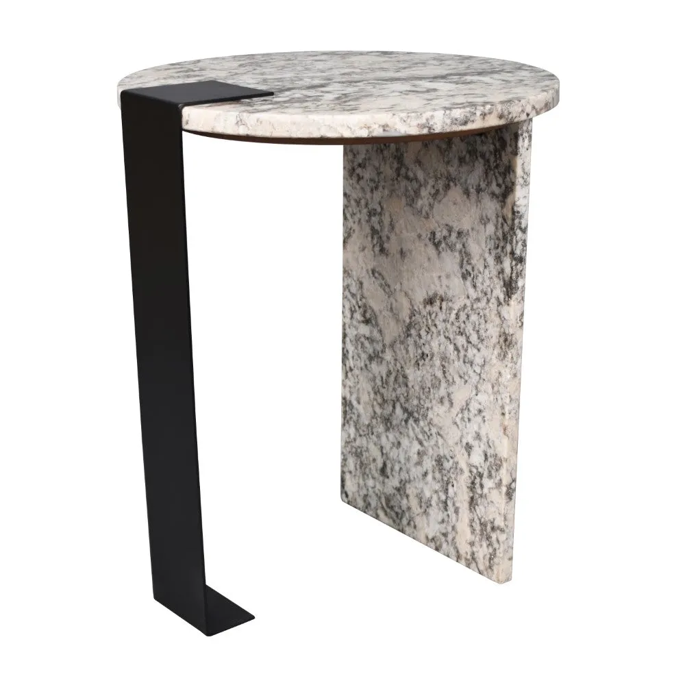 Clary 17" Contemporary Natural Marble/Metal Handmade Round End Table