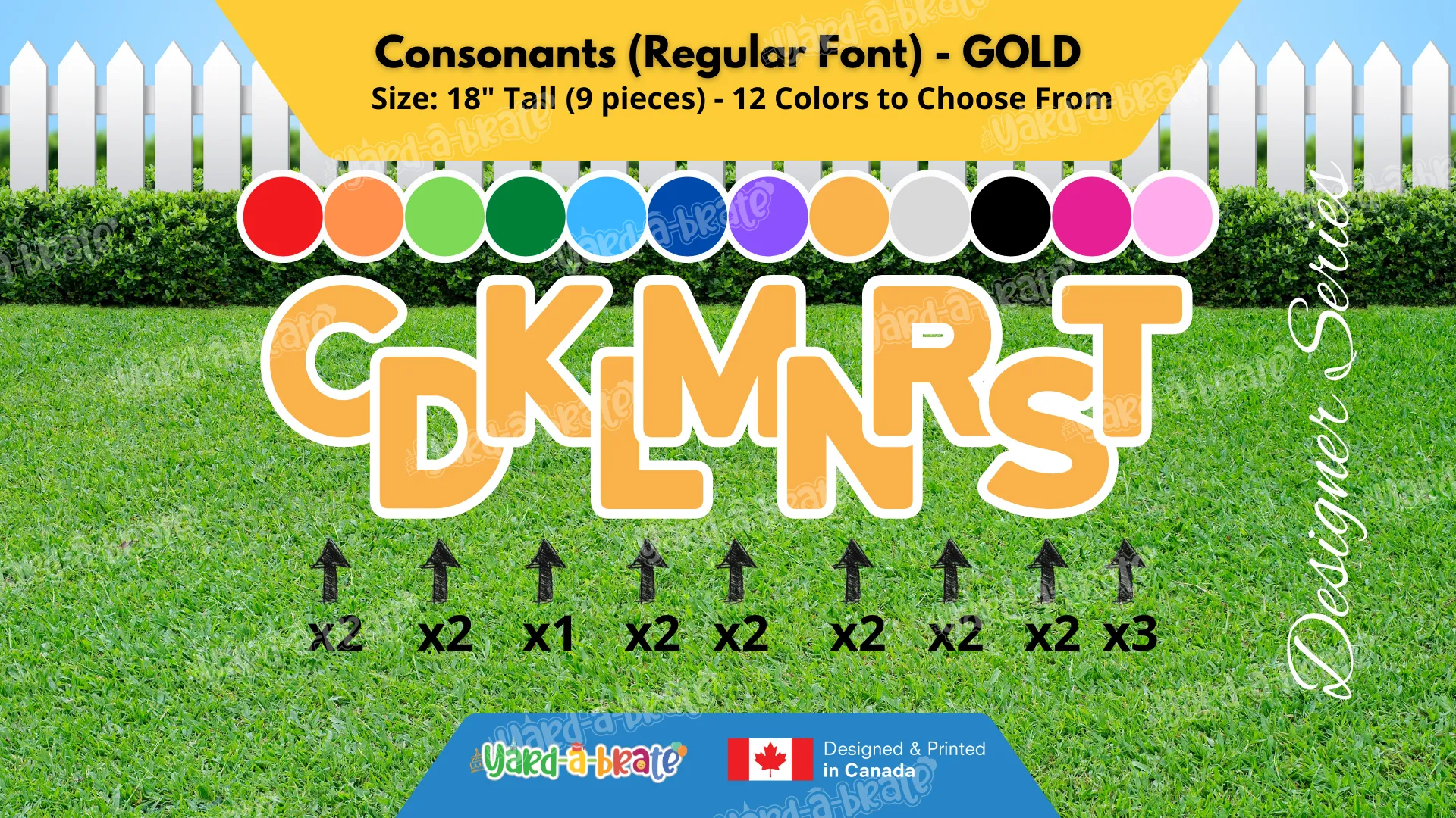 Consonants (Solid Color) 18" Tall Individual Lettering (Regular Font) Total 18 pcs | Yard Sign Rental Business | Printed in Canada