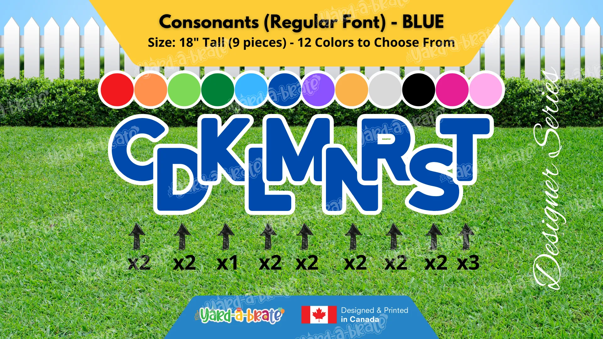 Consonants (Solid Color) 18" Tall Individual Lettering (Regular Font) Total 18 pcs | Yard Sign Rental Business | Printed in Canada