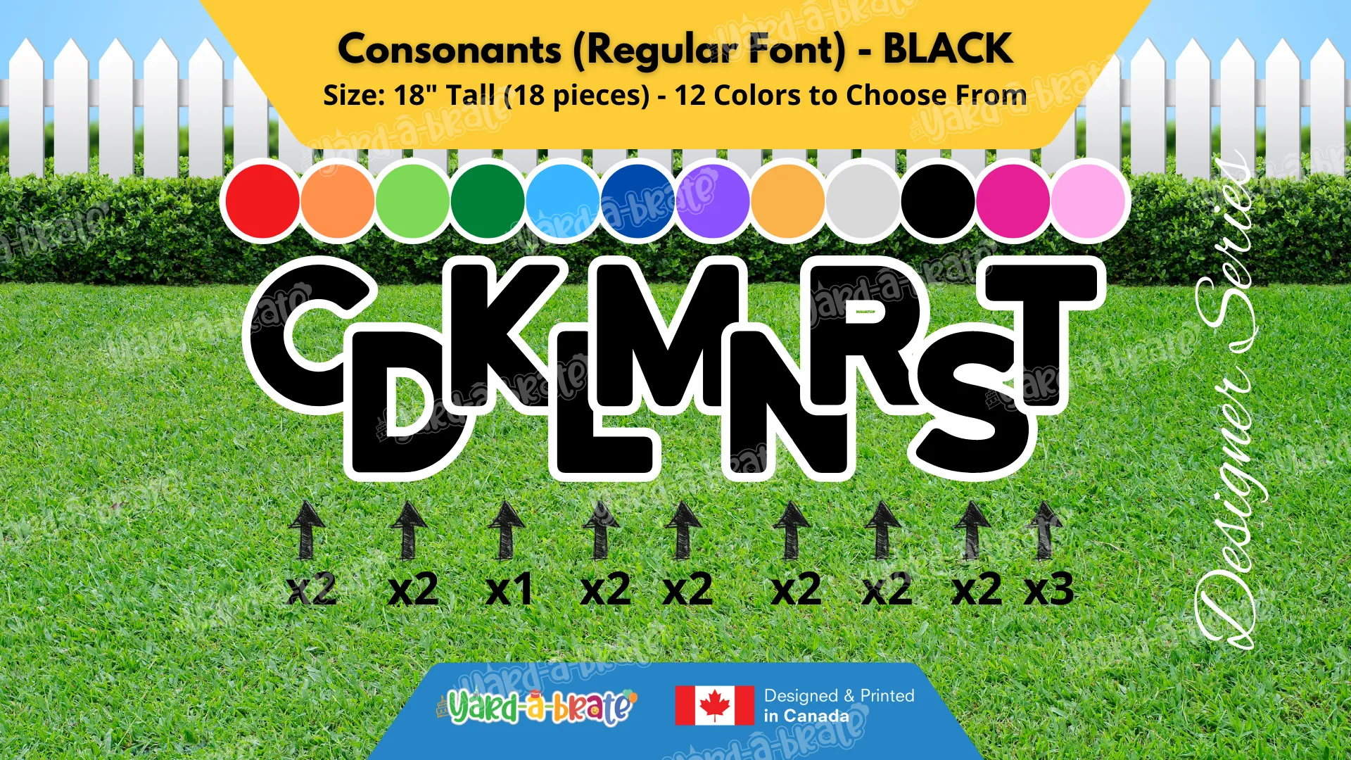 Consonants (Solid Color) 18" Tall Individual Lettering (Regular Font) Total 18 pcs | Yard Sign Rental Business | Printed in Canada