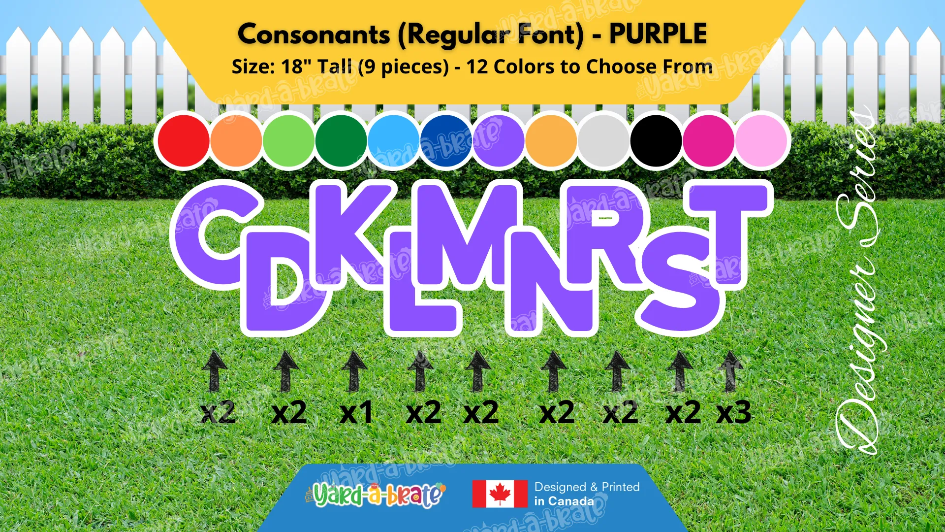 Consonants (Solid Color) 18" Tall Individual Lettering (Regular Font) Total 18 pcs | Yard Sign Rental Business | Printed in Canada