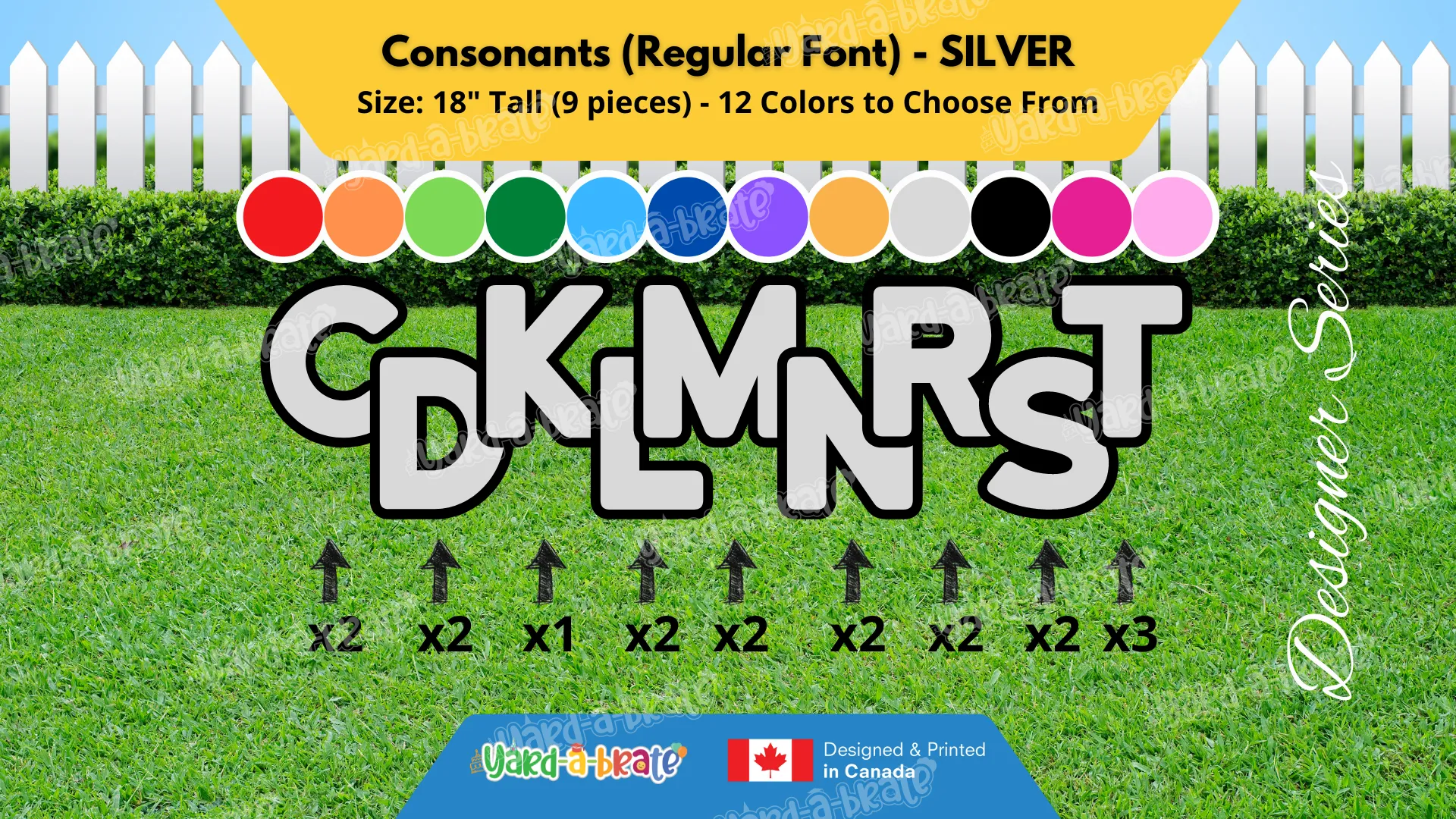 Consonants (Solid Color) 18" Tall Individual Lettering (Regular Font) Total 18 pcs | Yard Sign Rental Business | Printed in Canada