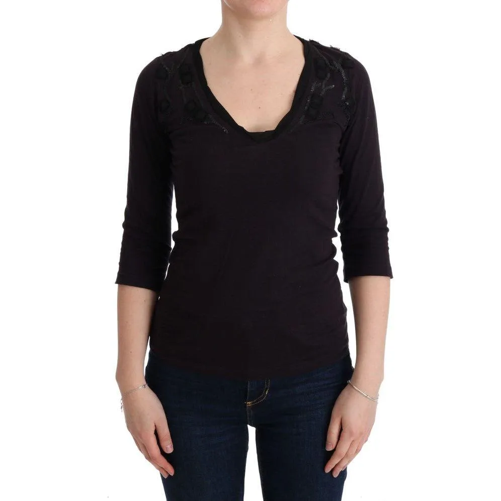 Costume National Elegant Purple V-Neck Blouse Tee