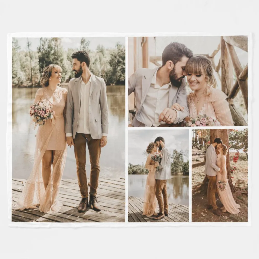 Create Your Own 4 Photo Collage Fleece Blanket Couple Gift