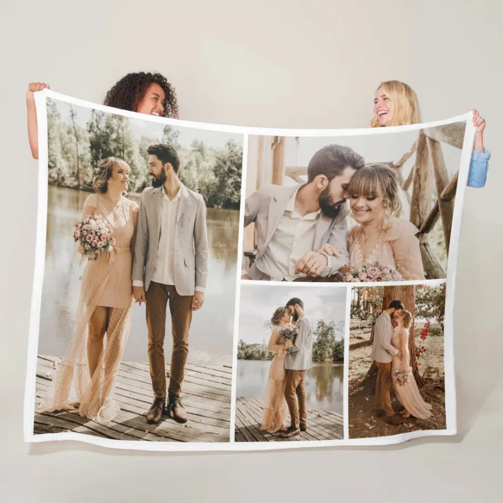 Create Your Own 4 Photo Collage Fleece Blanket Couple Gift