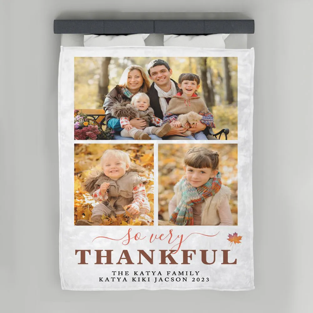 Custom 3 Photos Blanket Thanksgiving Day Throw Blanket Gifts For Family