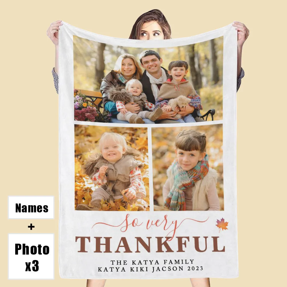 Custom 3 Photos Blanket Thanksgiving Day Throw Blanket Gifts For Family