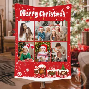 Custom 5 Photos Blankets Personalized Family Christmas Blanket