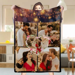 Custom 5 Photos Fleece Blanket Gift for Family/Couple