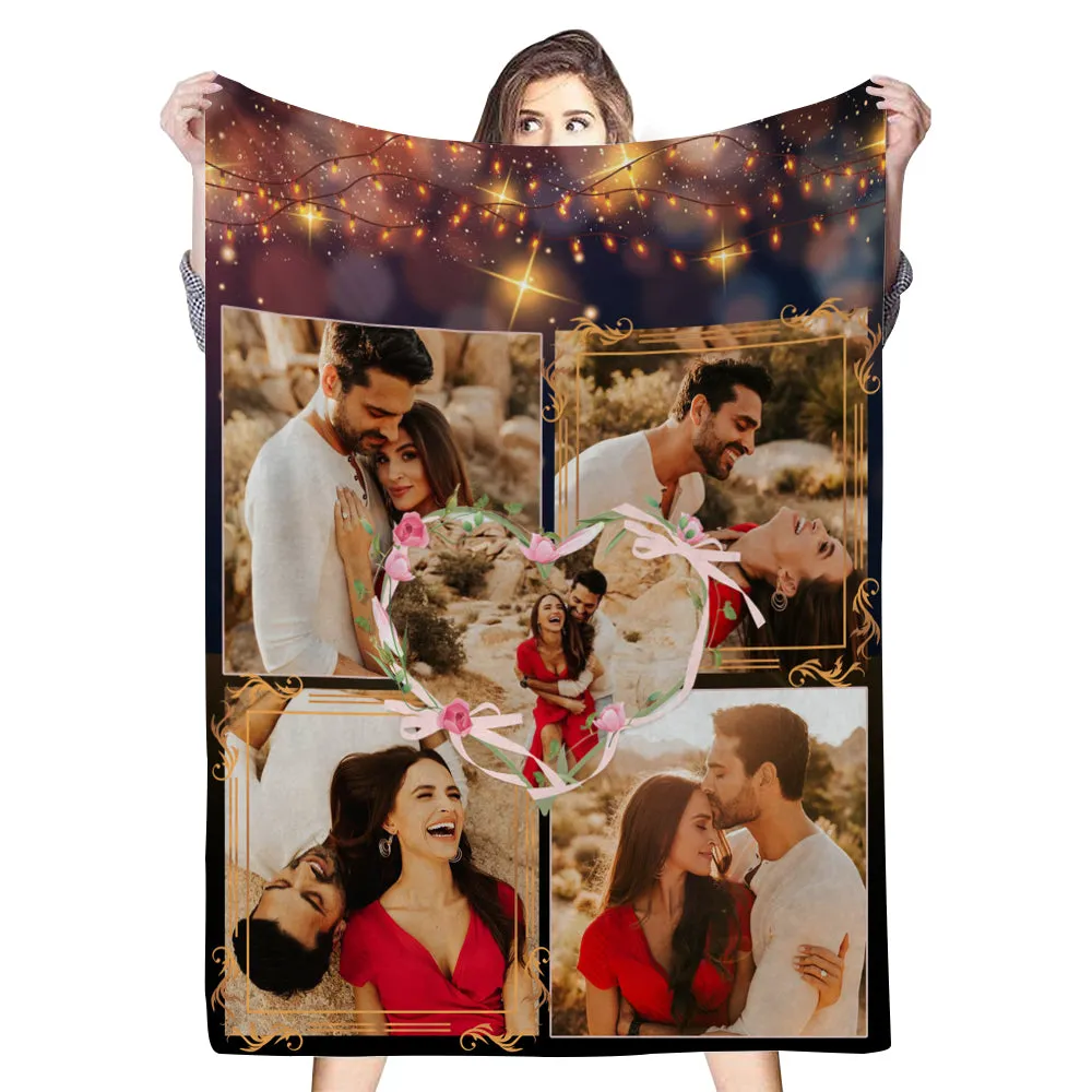 Custom 5 Photos Fleece Blanket Gift for Family/Couple