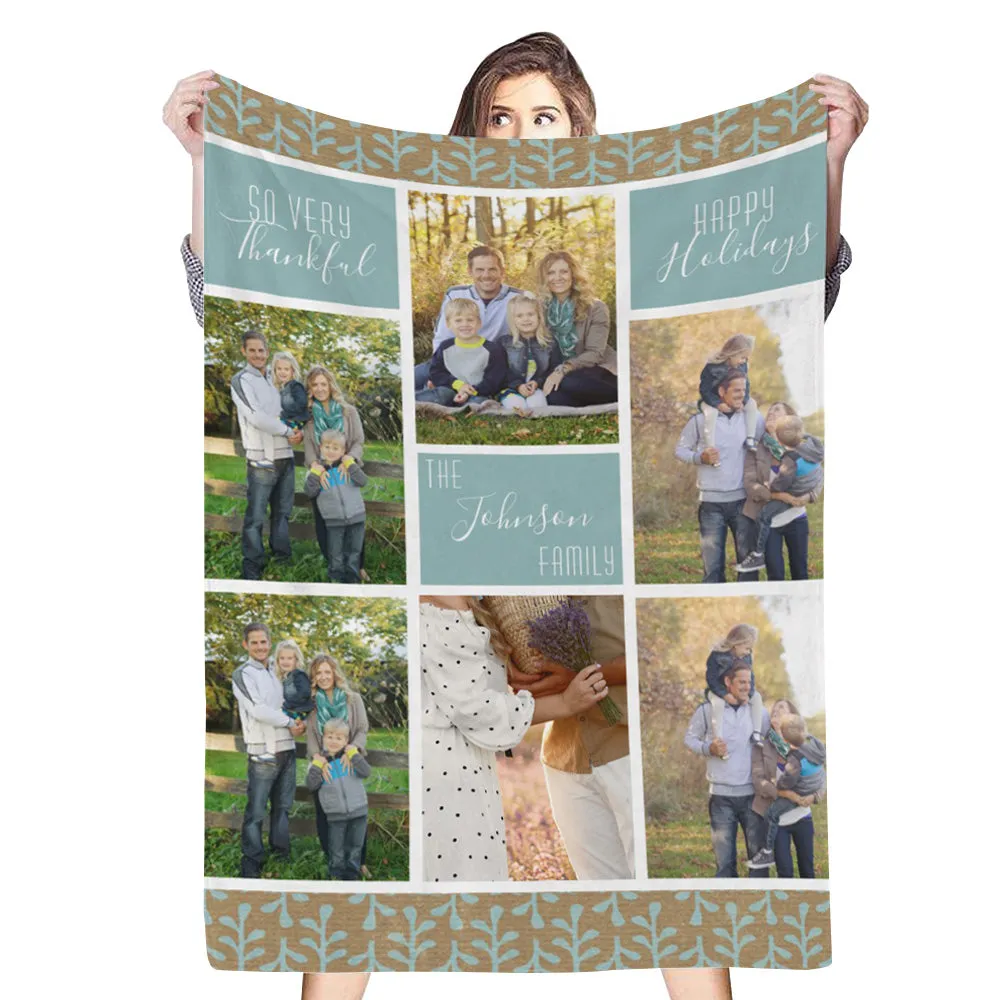 Custom 6 Photos Blanket Personalized Family Throw Blankets Thanksgiving Day