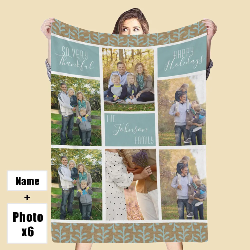 Custom 6 Photos Blanket Personalized Family Throw Blankets Thanksgiving Day