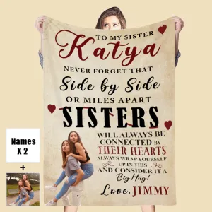 Custom Photo/Name Blanket Never Forget That Side By Side Gift For Sister/Friends