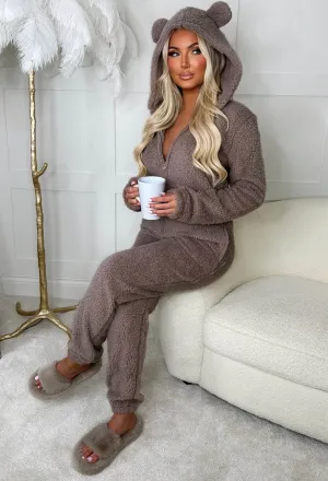 Cute & Cuddly Brown Teddy Bear Hooded Zip Up Onesie