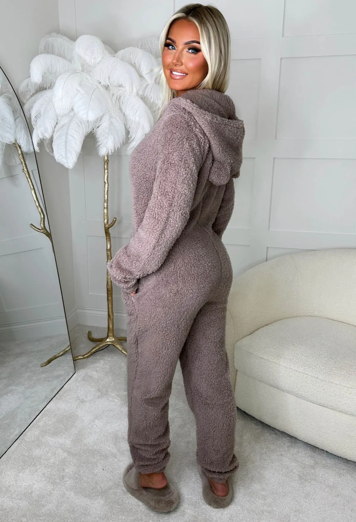 Cute & Cuddly Brown Teddy Bear Hooded Zip Up Onesie