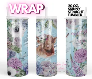 Cute Lavender Cow- digital tumbler wrap for 20 oz skinny straight tumbler