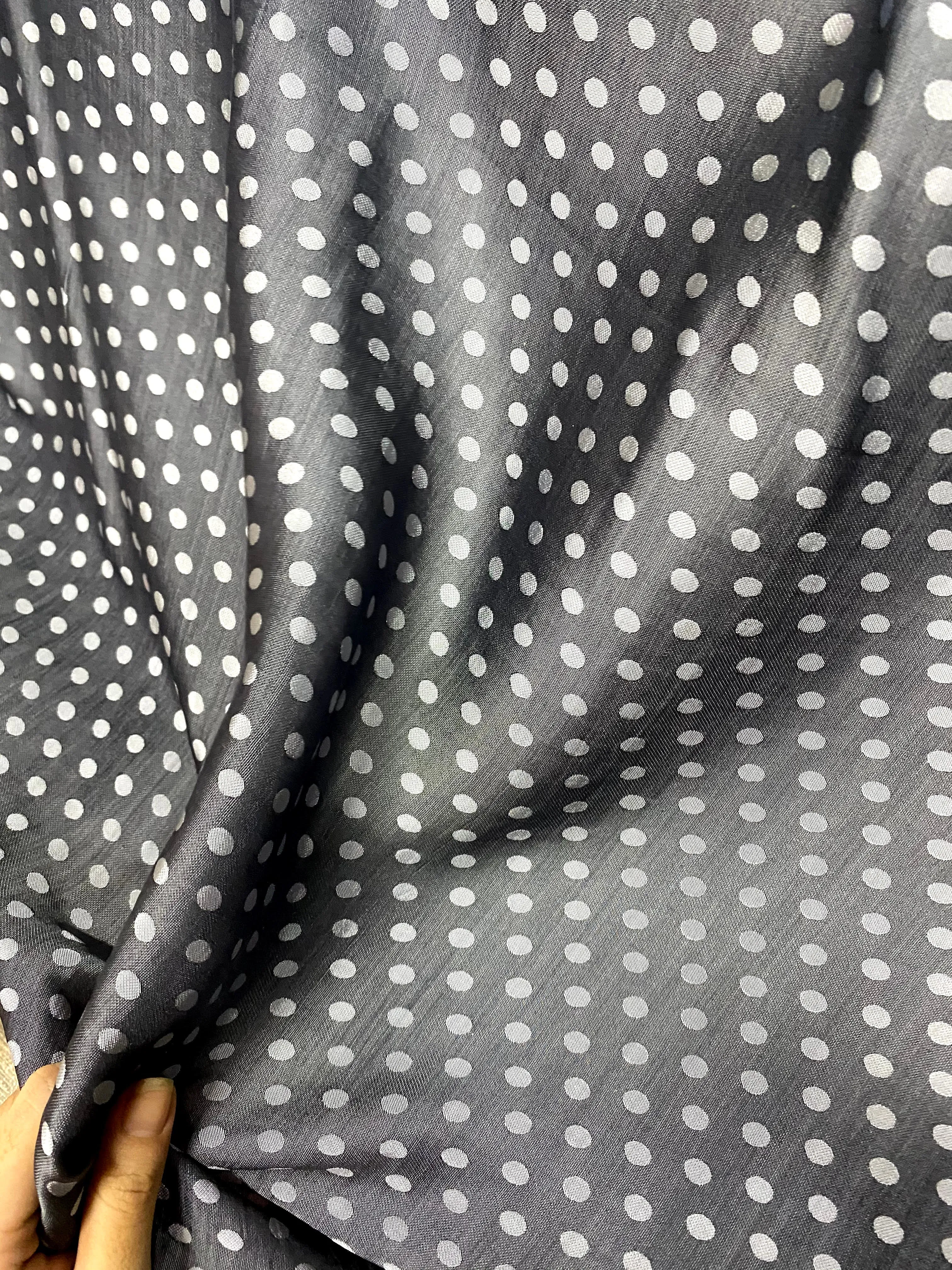 Dark grey dot silk - PURE MULBERRY SILK fabric by the yard - Polkadot silk -Luxury Silk - Natural silk - Handmade in VietNam- Silk with Design