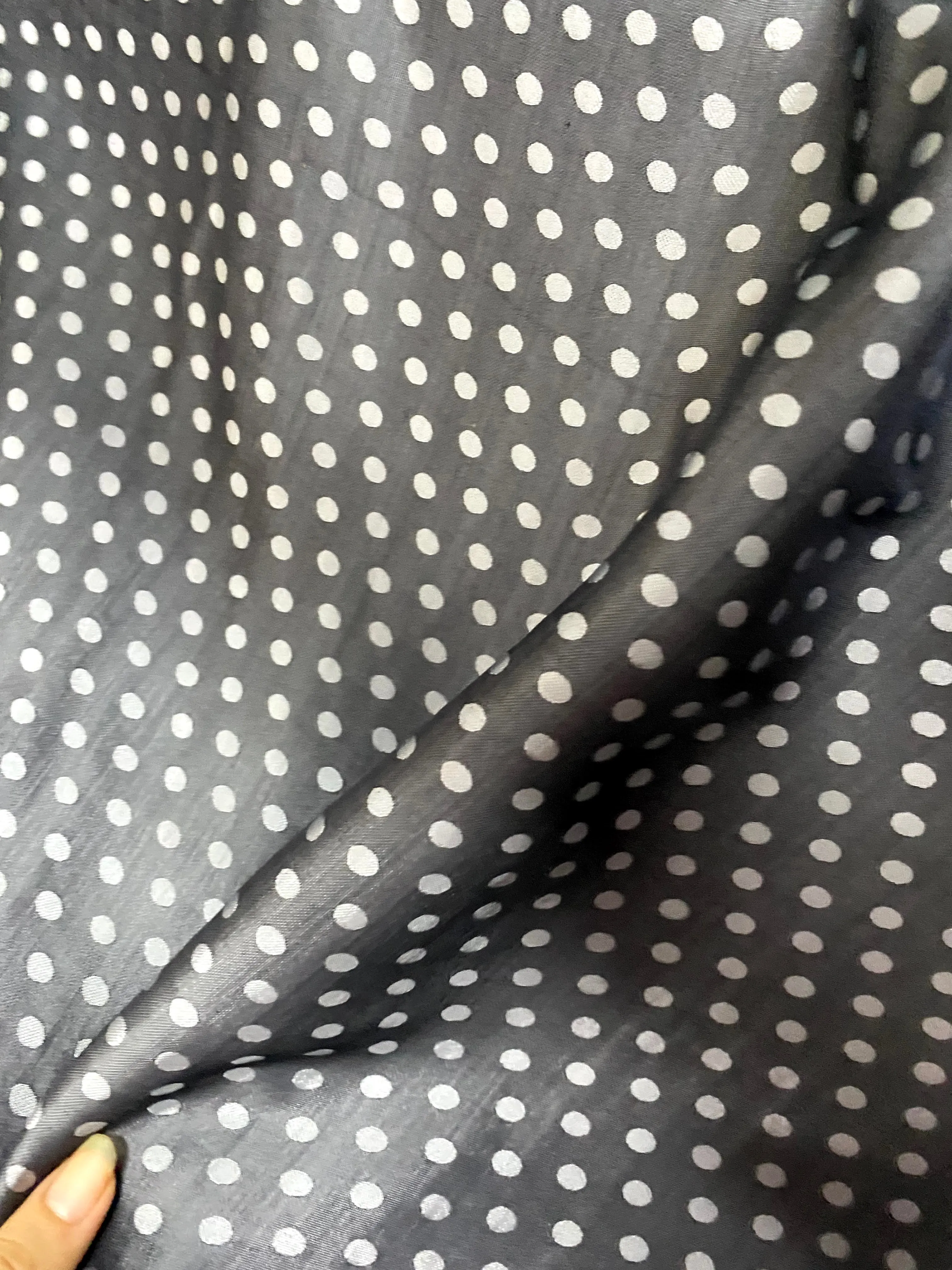 Dark grey dot silk - PURE MULBERRY SILK fabric by the yard - Polkadot silk -Luxury Silk - Natural silk - Handmade in VietNam- Silk with Design