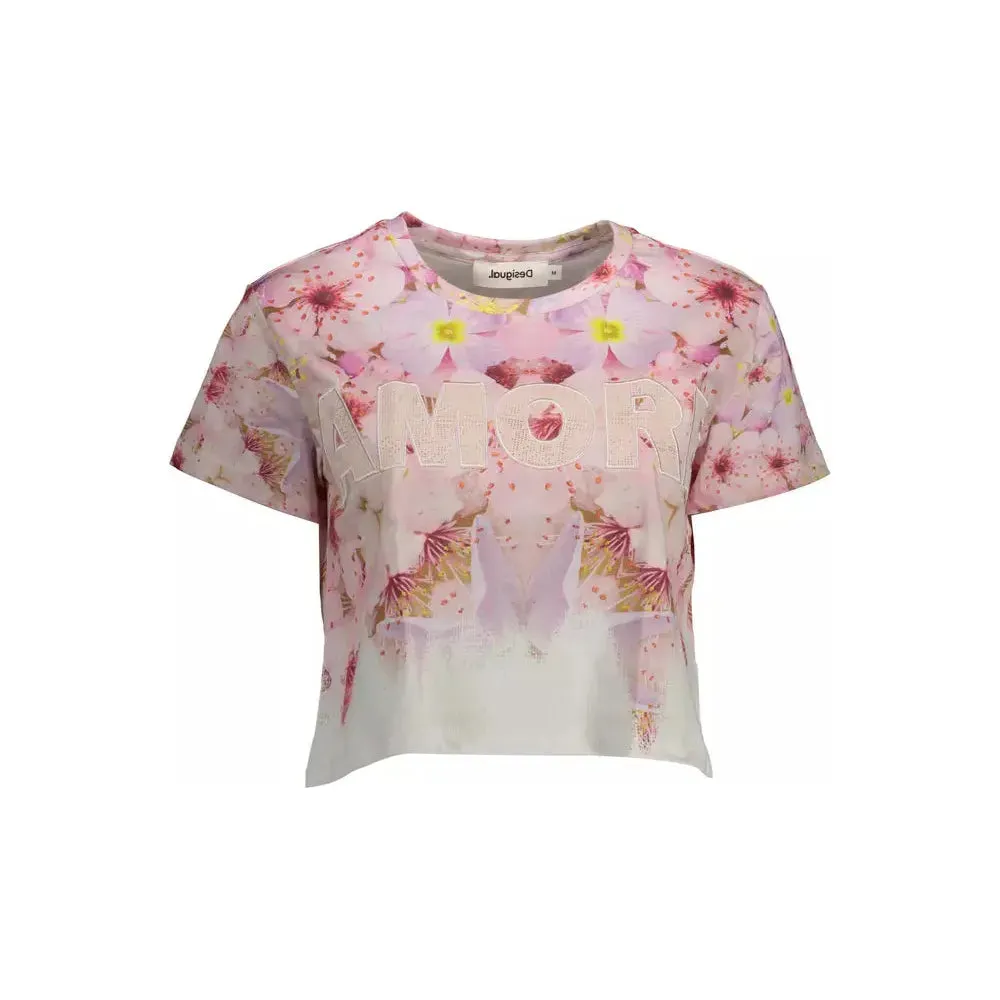 Desigual Chic Pink Embroidered Cotton Tee