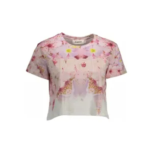 Desigual Chic Pink Embroidered Cotton Tee