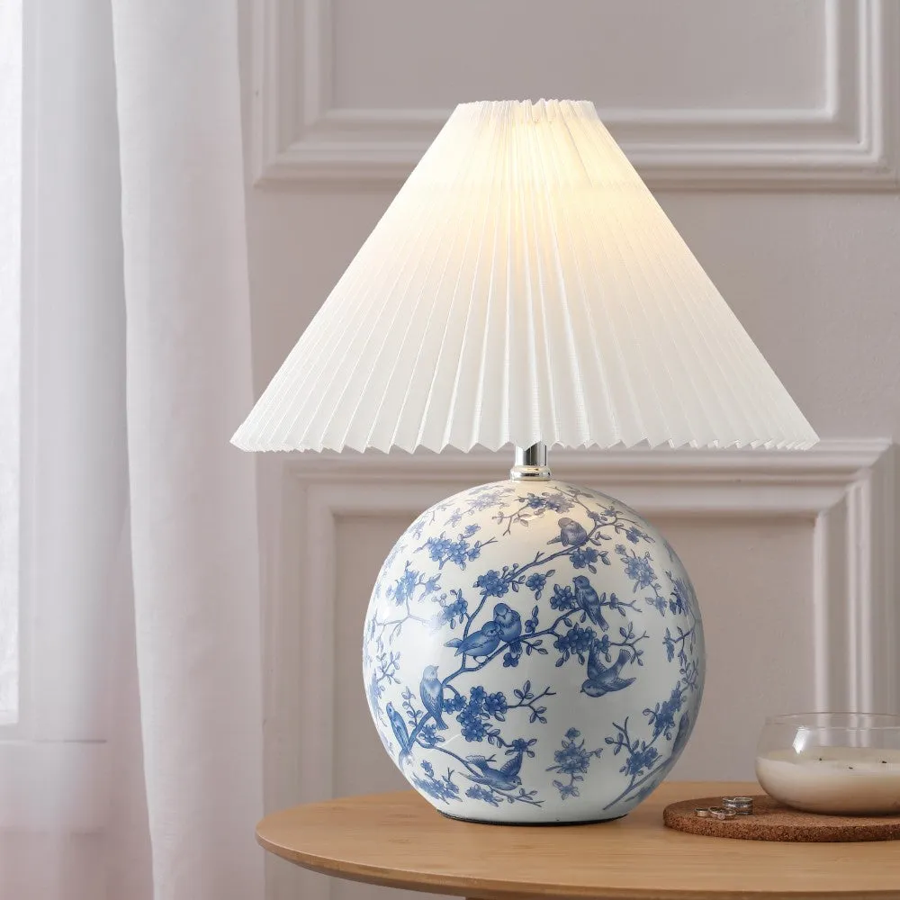 Dishu 19.5" Cottage Classic Chinoiserie Ceramic Orb LED Table Lamp with Pleated Shade