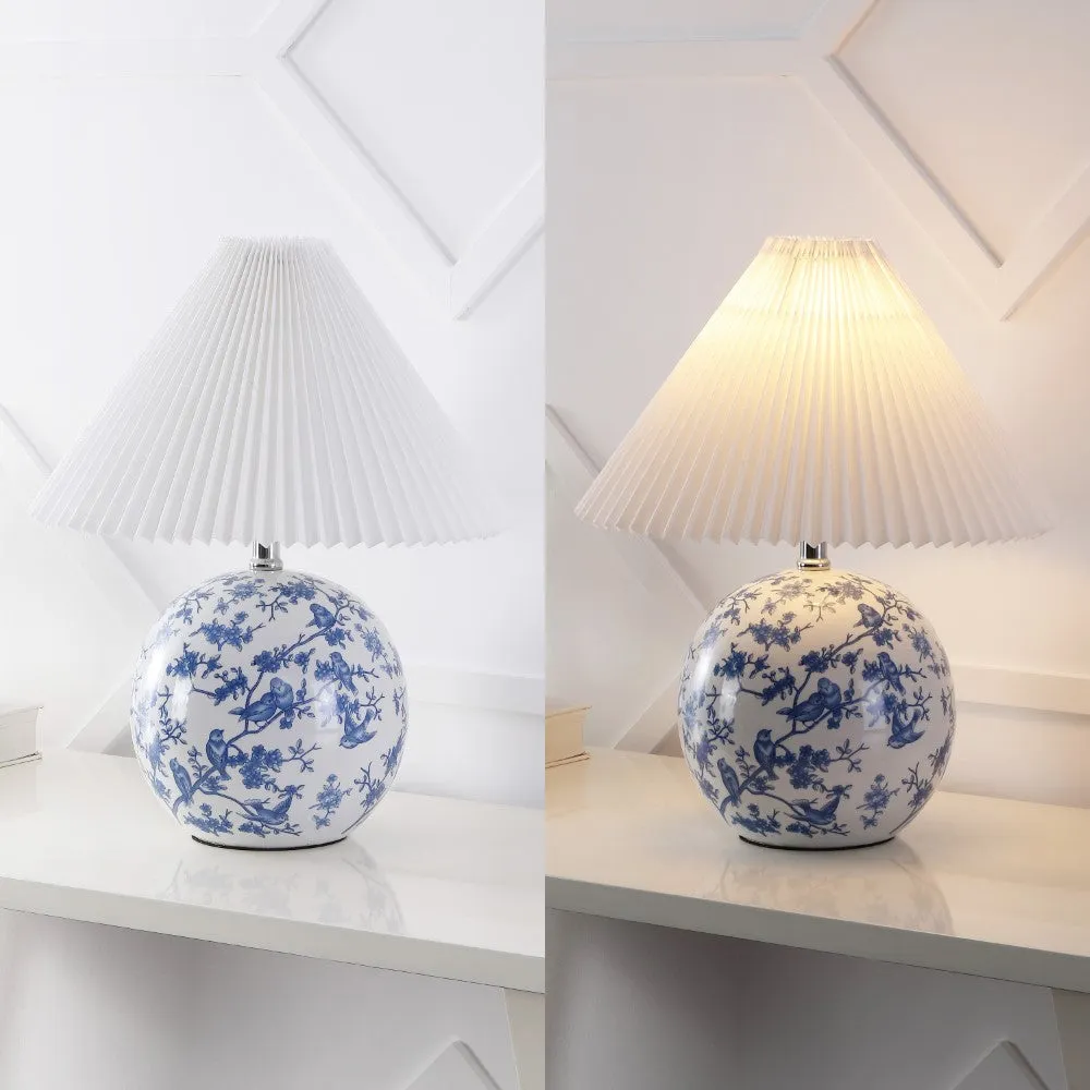 Dishu 19.5" Cottage Classic Chinoiserie Ceramic Orb LED Table Lamp with Pleated Shade