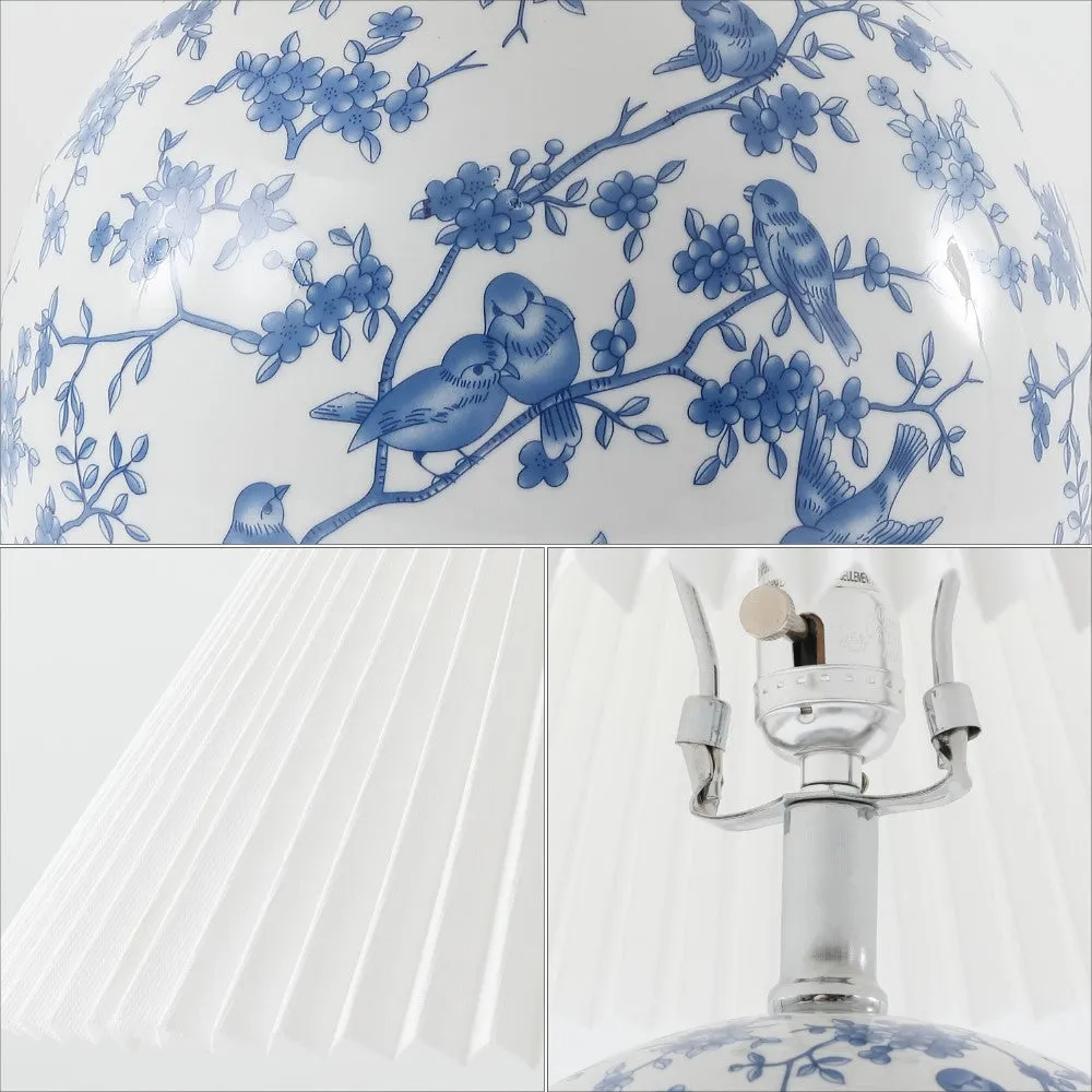 Dishu 19.5" Cottage Classic Chinoiserie Ceramic Orb LED Table Lamp with Pleated Shade