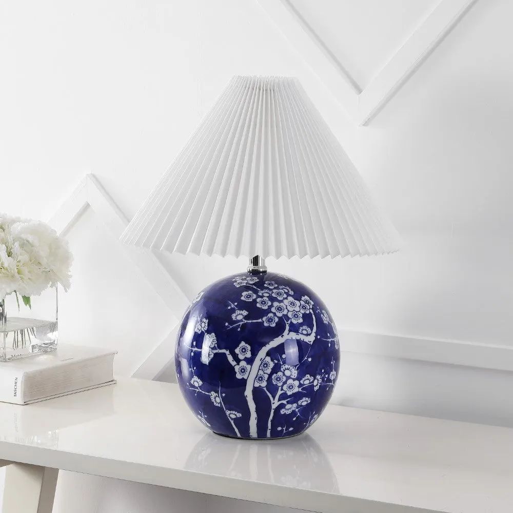 Dishu 19.5" Cottage Classic Chinoiserie Ceramic Orb LED Table Lamp with Pleated Shade